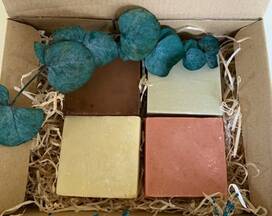 Naturally handmade four pieces of olive oil soaps. Organic vegan plastic-free palm oil-free sustainable solid shampoo