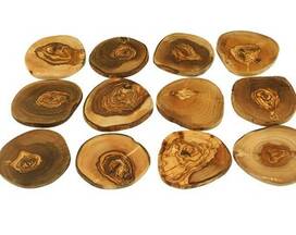 6 x Olive wood coaster rustic for glasses